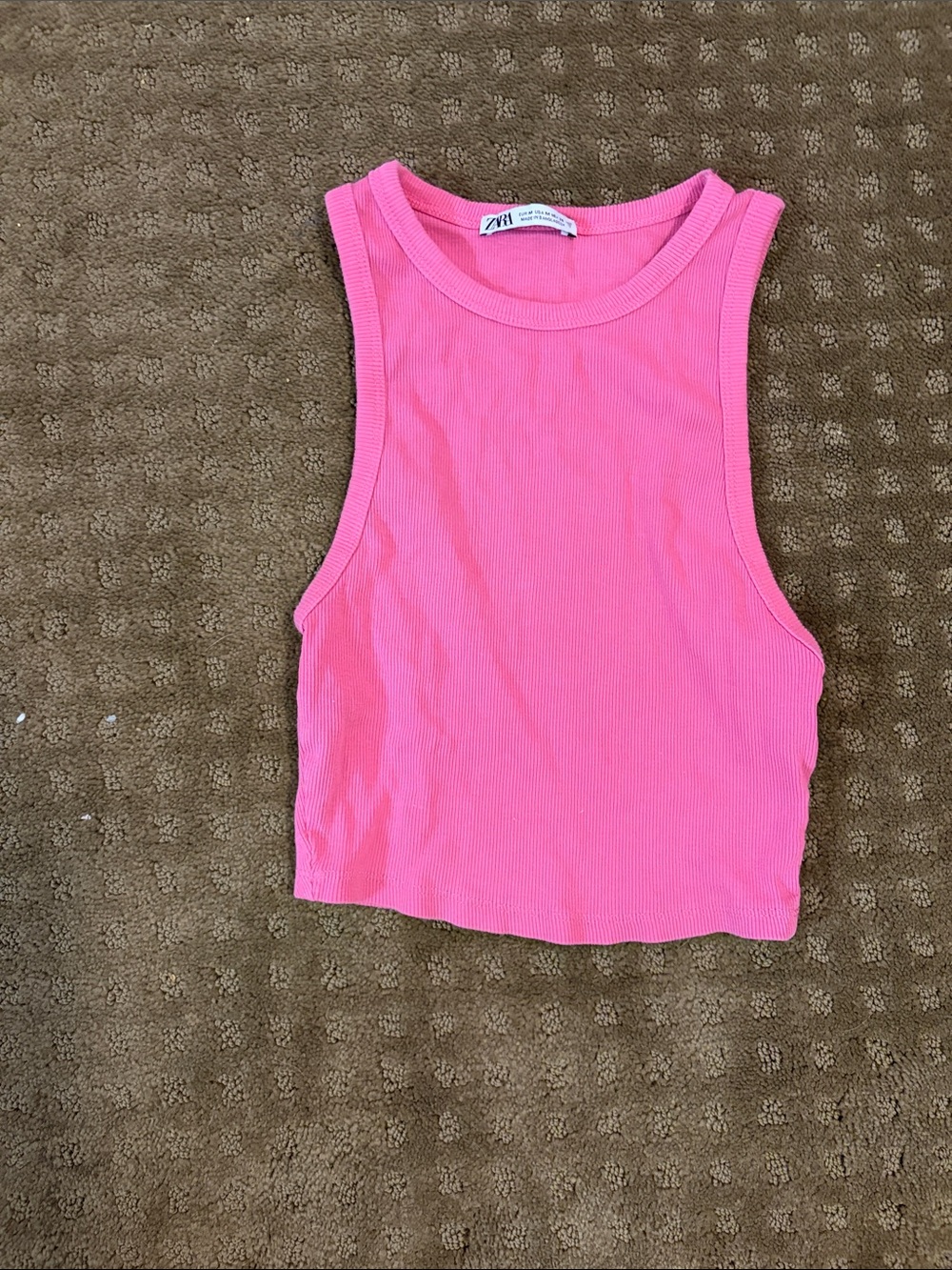 Zara Neon Pink Ribbed Crop Tank